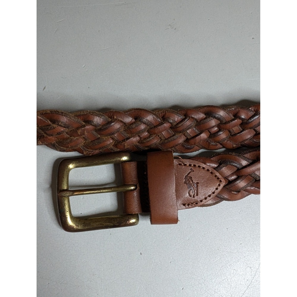Polo Ralph Lauren Mens Braided Leather Belt Brown 40 Argentina Brass Buckle